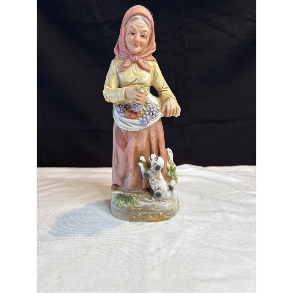 Vintage Decorama Old Woman With Grapes 13"Figurine EUC